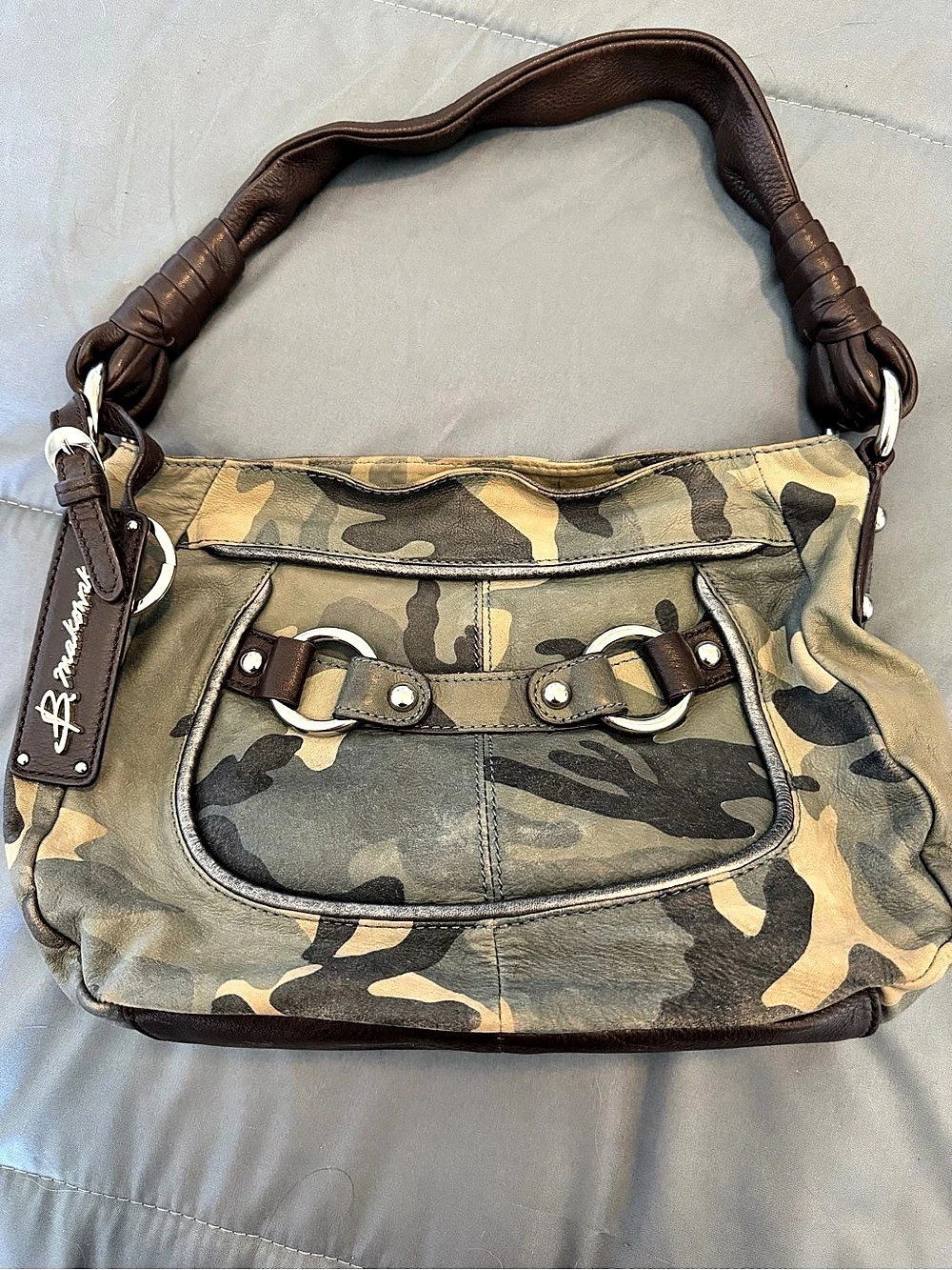 B Makowsky Camouflage Shoulder Bag in Blue & Brown